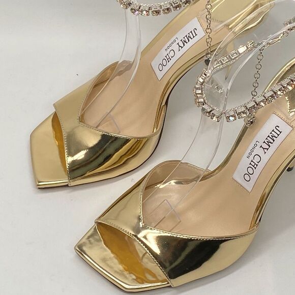Jimmy Choo Saeda 100MM Metallic Leather Sandals size 37.5 - Picture 6 of 15